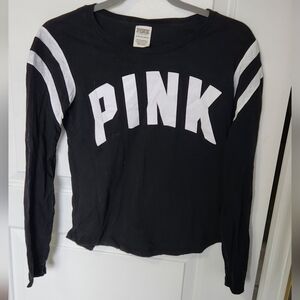 PINK Victoria's Secret Black Tee with White Logo Sz Xs